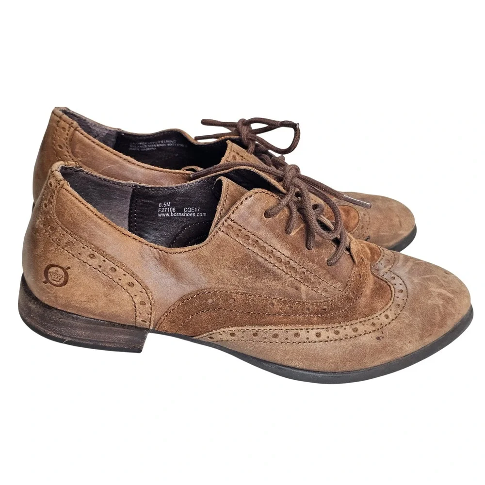 Born Mens F27106 Wingtip Oxford Shoes Tan Brown Leather Suede Brogue 8.5M